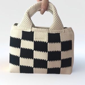 Checkered Bag Crochet Black White, New